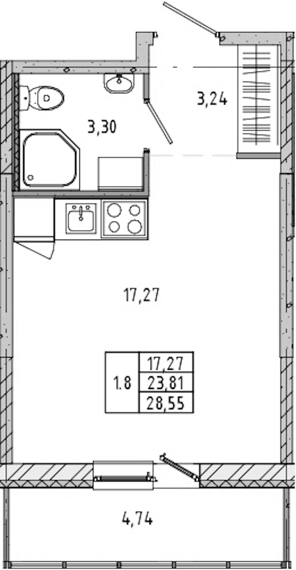 Квартира студия 23.6 м², 17/21 эт., ЖК «Новые горизонты 2»
